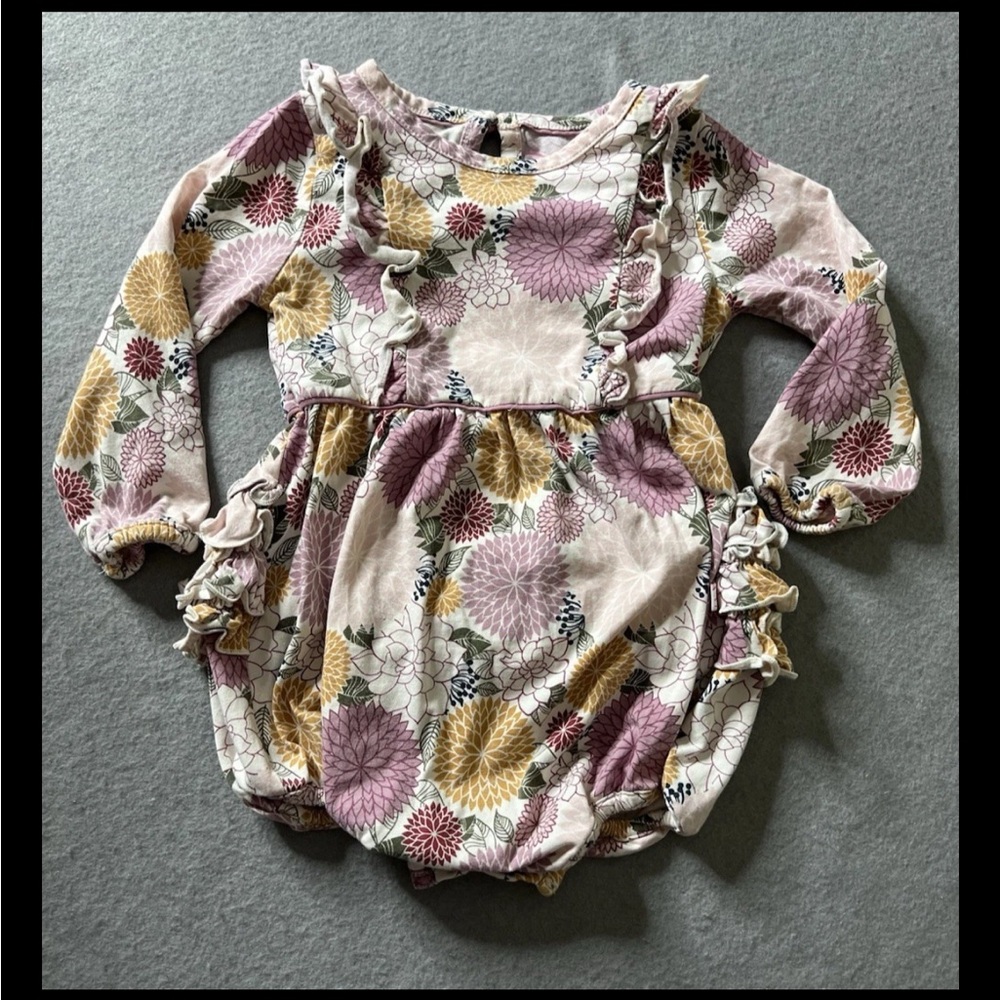 RuffleButts Long-Sleeve Bodysuit Girls 18-24 Months Ruffles Floral Flowers Pink